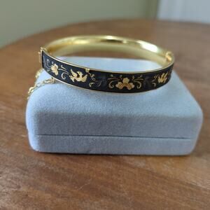 Vintage Toledo Damascene Bangle Bracelet Bird and Flower